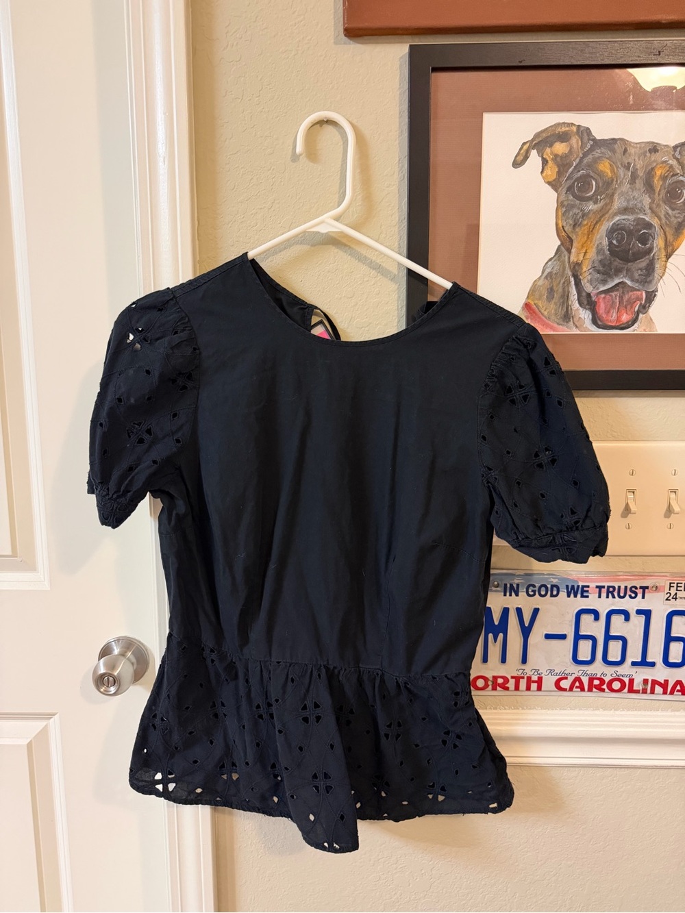 Who What Wear Eyelet Peplum Top with Puff Sleeves